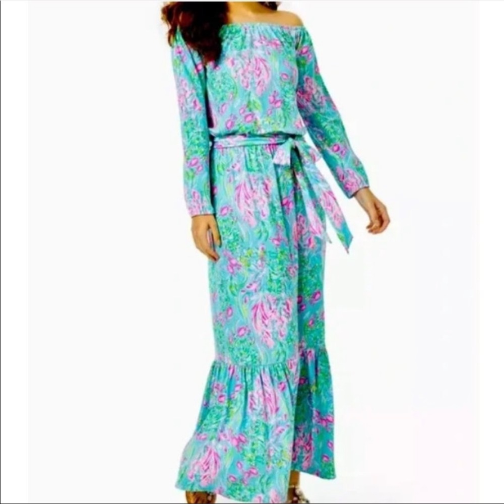 *SOLD* NWT Lilly Pulitzer Odella Maxi Dress Amalfitano Blue Best Fishes - Picture 4 of 10